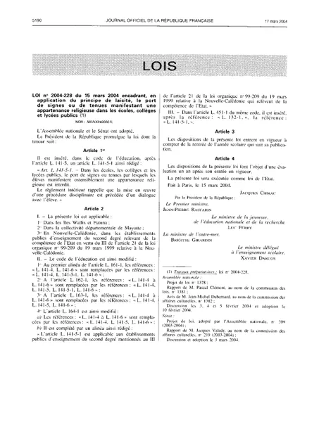 French law on secularity and conspicuous religious symbols in schools