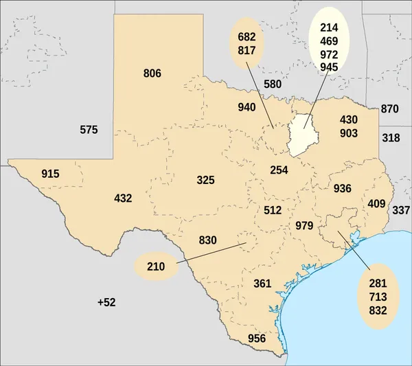 Area codes 214, 469, 972, and 945